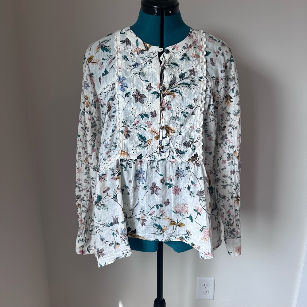 Anthropologie 100% Cotton Floral Babydoll Top- Cottagecore Size Medium